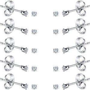 Women's Stainless Steel Stud Earrings 2-4mm CZ Hypoallergenic Small Jewelry